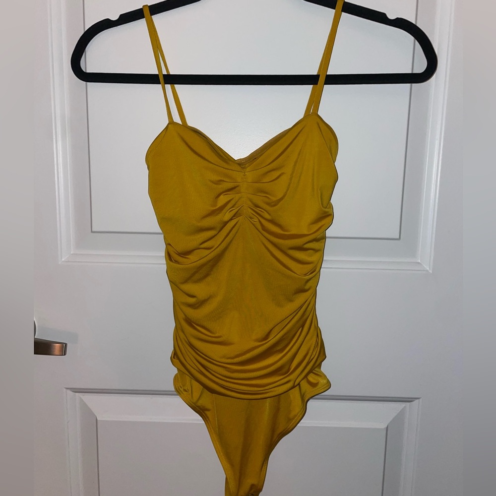 Mustard yellow ruched Express bodysuit